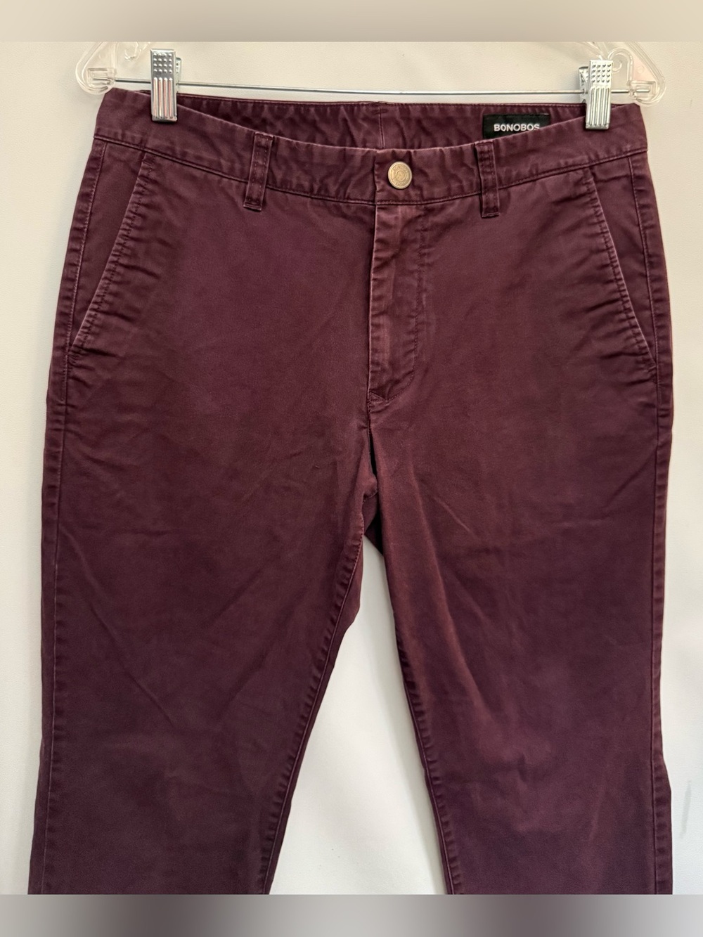 NEW BONOBOS Pants Men 31x30” Chino Slim Straight Burgundy Cotton Stretch Preppy - Picture 8 of 15